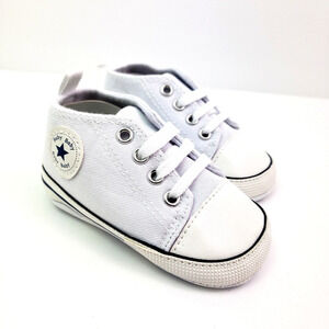Unbranded Infant Baby Size 0-6 Months White Canvas Denim Sneaker Shoes